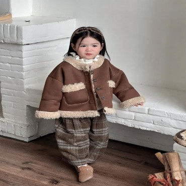 피넬핀턱체크와이드팬츠