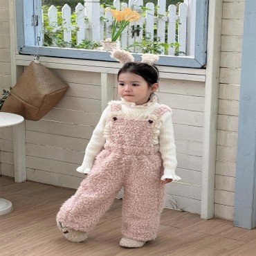 핑크양털뽀글이멜빵바지