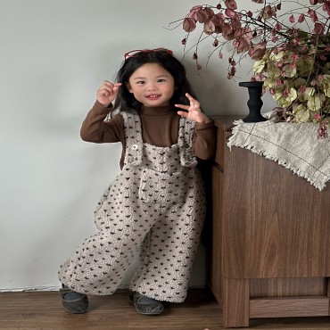 하트양털뽀글이멜빵바지