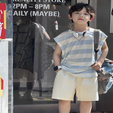 블루단가라민소매티셔츠