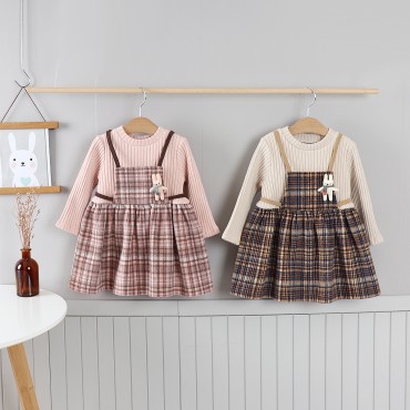 체크멜빵토끼원피스