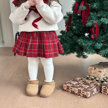 레드체크주름치마